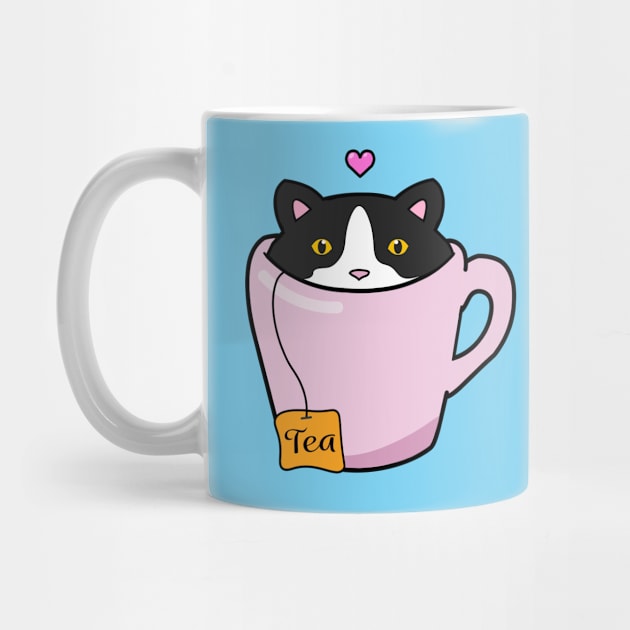 Sweet tuxedo cat in a tea cup by Purrfect